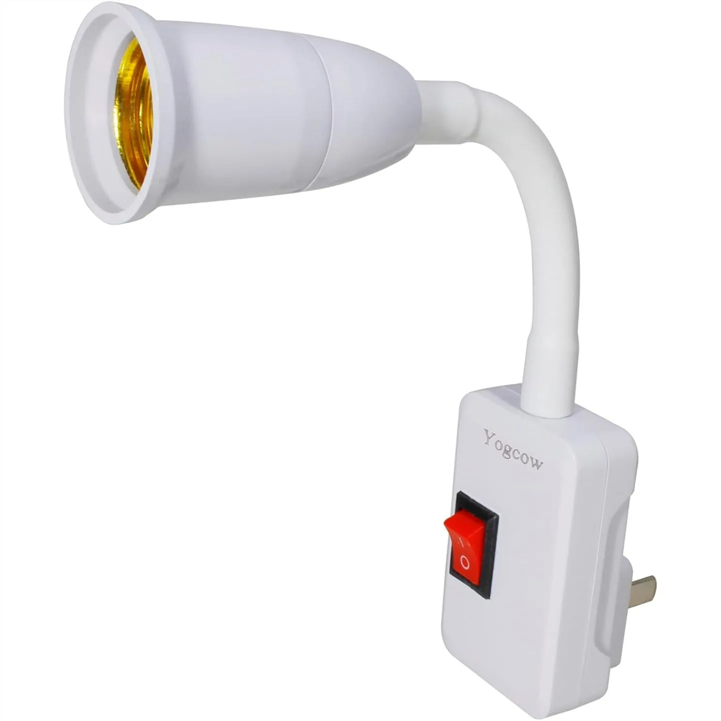 

E27/E26 Plug in Light Bulb Socket Adapter Extender with On/Off Switch, Flexible Gooseneck, White