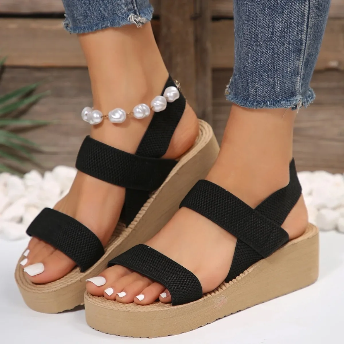 Women\'s Minimalist Wedge Sandals Open Toe Thick Soled Platform Casual Sandals Ankle Strap Slingback Sandals