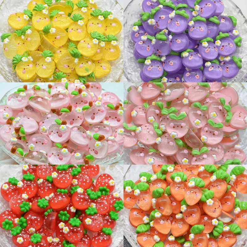 50 Stück Mini-Nagelanhänger für Obst und Gemüse – 3D-realistisches Erdbeer- und Gartendekor aus Kunstharz für verspielte Maniküre