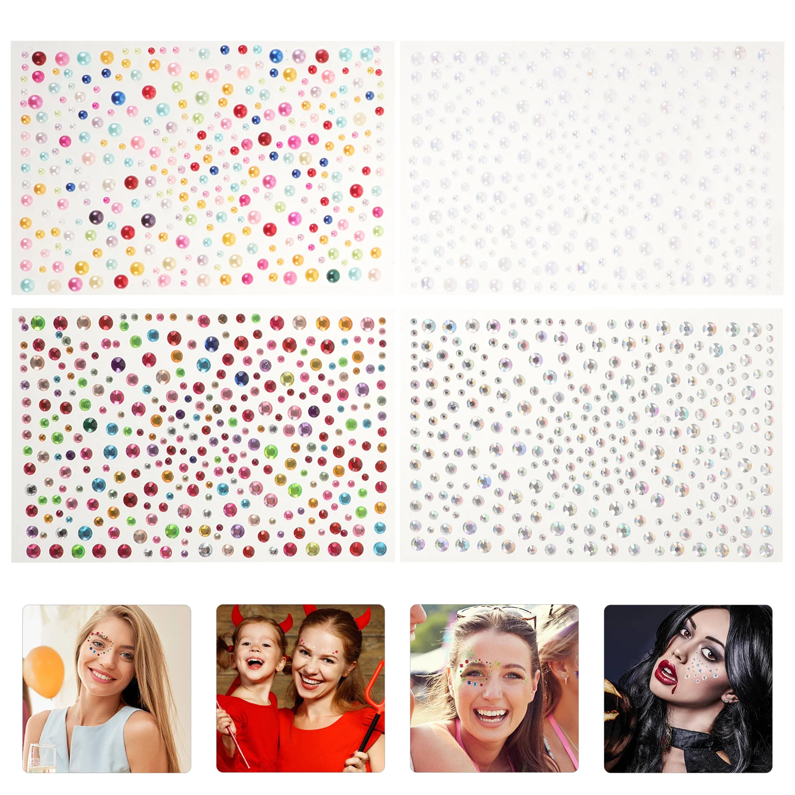 

4Pcs Waterproof Face Rhinestone Pearls Stickers Festival Party Makeup Temporary Tattoo Stick on Crystal Face Jewels