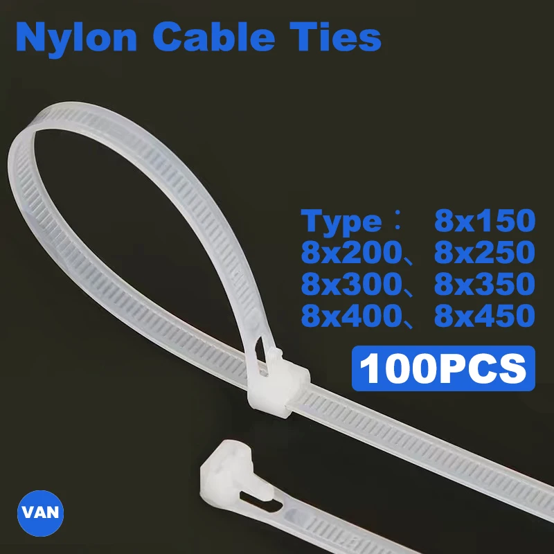 White Releasable nylon cable ties 8*150/200/250/300/400/450may loose slipknot tie reusable packaging Plastic Zip Tie wrap Strap