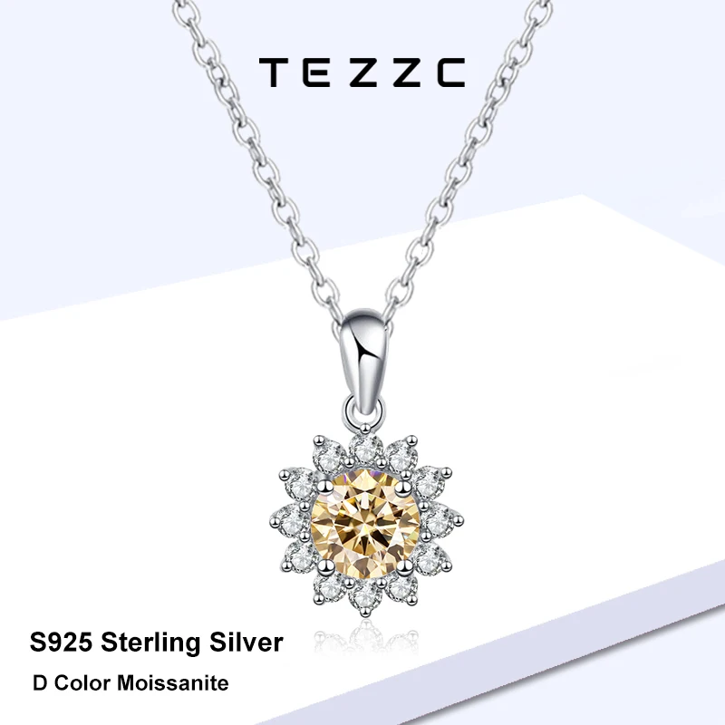 

Tezzc 1ct 2ct 3ct Moissanite Flower Pendant Necklaces 925 Sterling Silver Necklace Chain For Women Bridal Wedding Jewellry