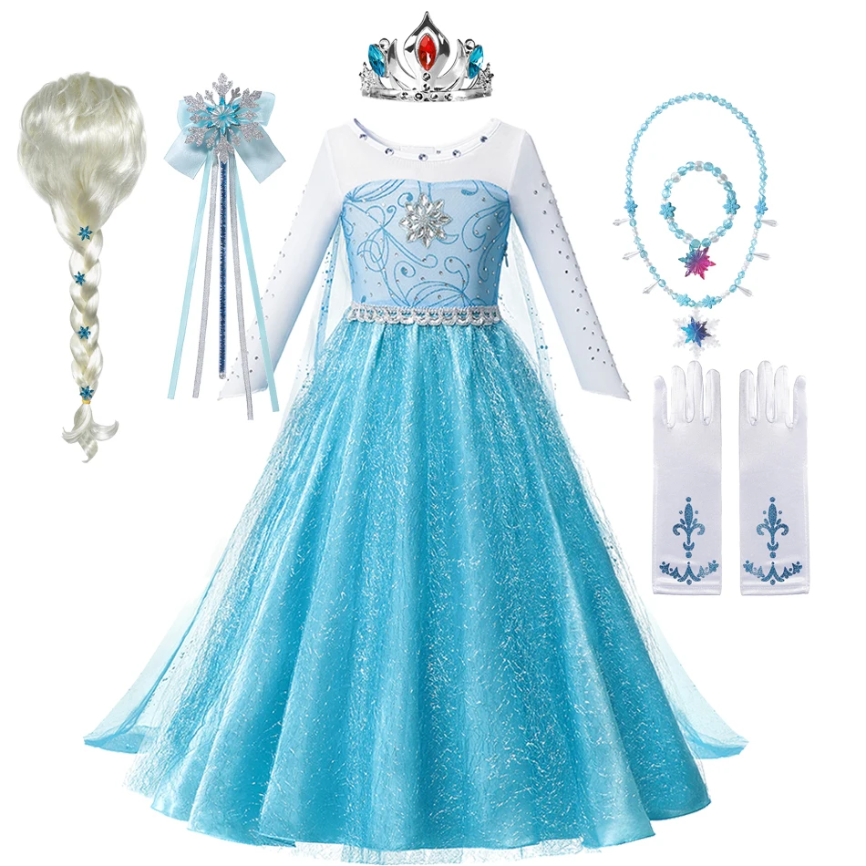 Disney Frozen Elsa Anna Dress Kids Costumes for Girls Snow Queen Carnival Birthday Party Outfits Cosplay Children Gown Clothing