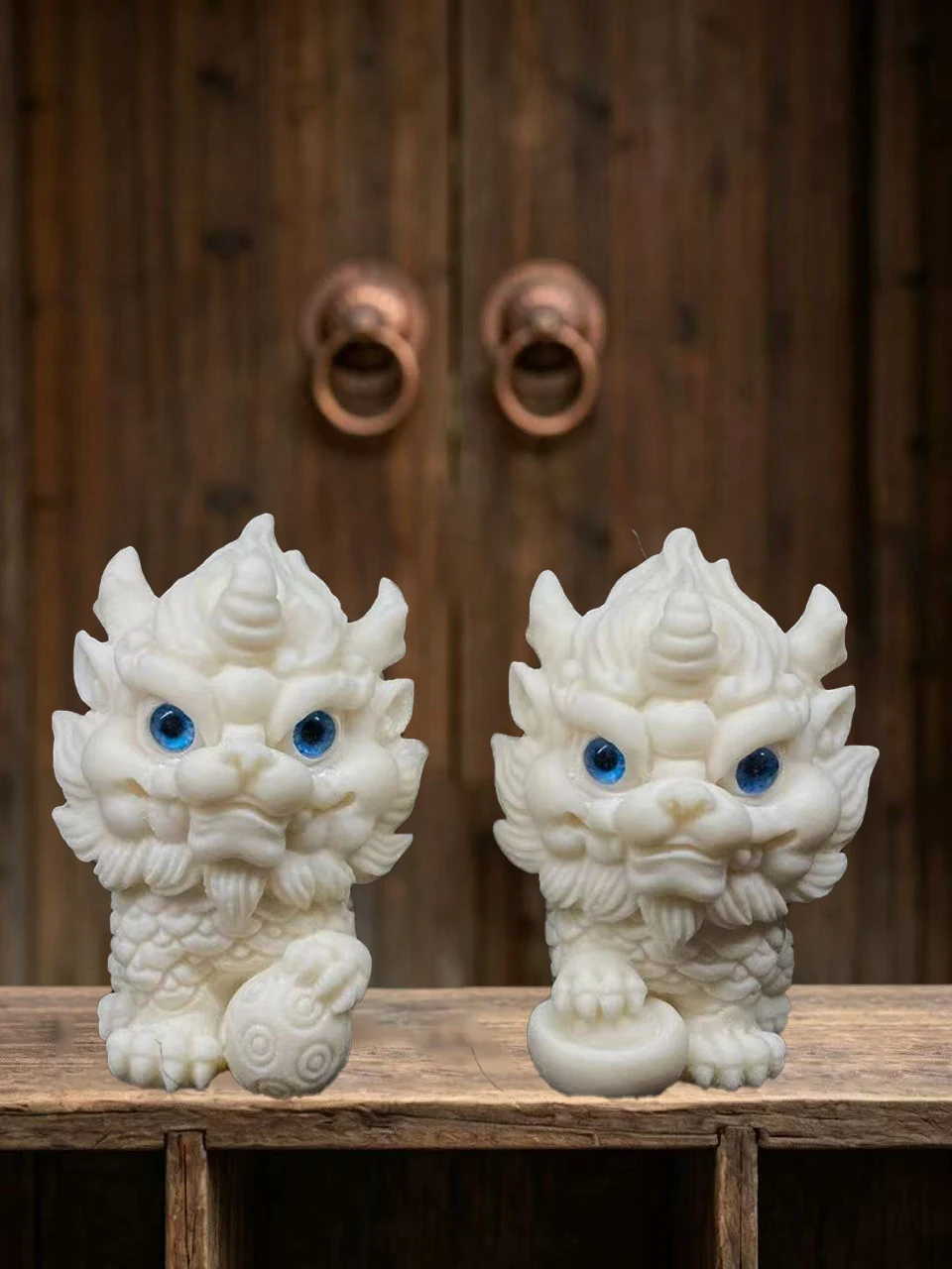 2PCS Feng Shui Kylin Statue White Resin Wealth Pixiu Decoration Ornaments for Home Office Desk Lucky Chinese Mascot Gift