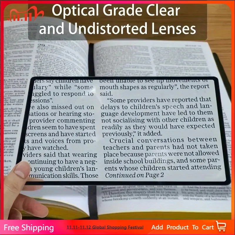 1Pc PVC Magnifying Glass Bookmark Large Area Card Thin Fresnel Name Card Spot Light Lens Magnifier 180X120