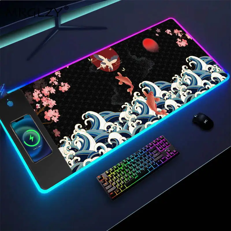 

Yin Yang Koi Mouse Pad Rgb Wireless Charging Mouse mat rug mousenpad Desk pad Keyboard long pad laptop Office desk organizer