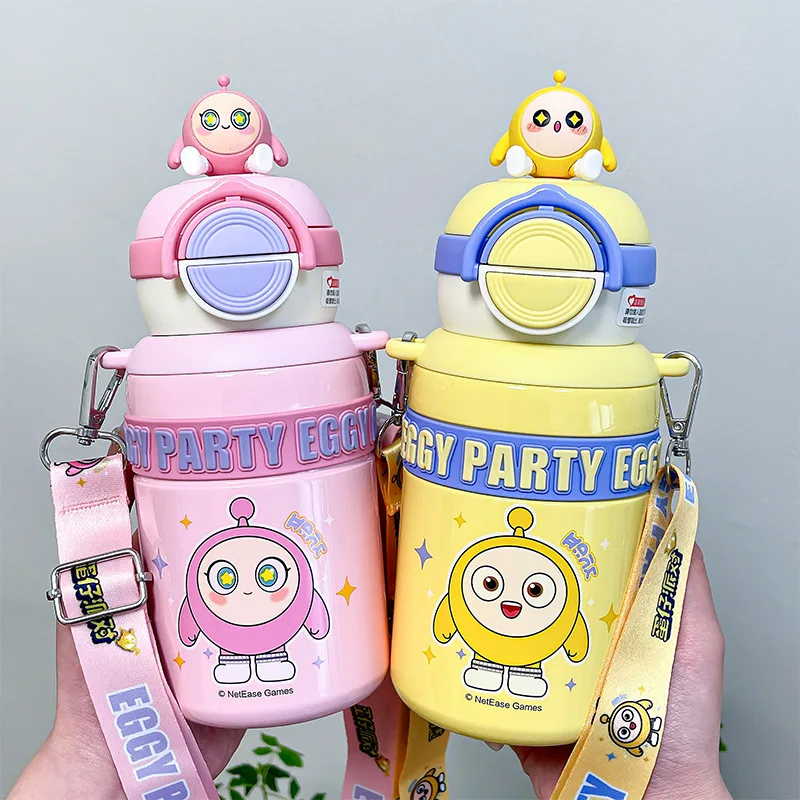 

Egg Party Officially Licensed Kids Vacuum Insulated Cup - Cartoon Pop-up Lid Straw Cup, Adorable Portable Dual Drinking Cup