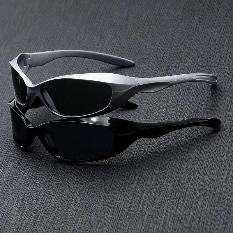 Lot de 2 lunettes de soleil de style punk hip-hop sport, miroir, futuristes, Y2K, européennes et américaines