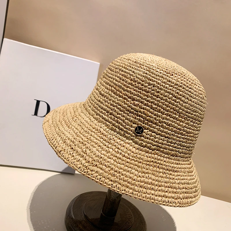 Designer High-quality Raffia Straw Hat Women Summer Beach Sun Hat Female Korean Travel Sun Protection Breathable Fisherman Hat