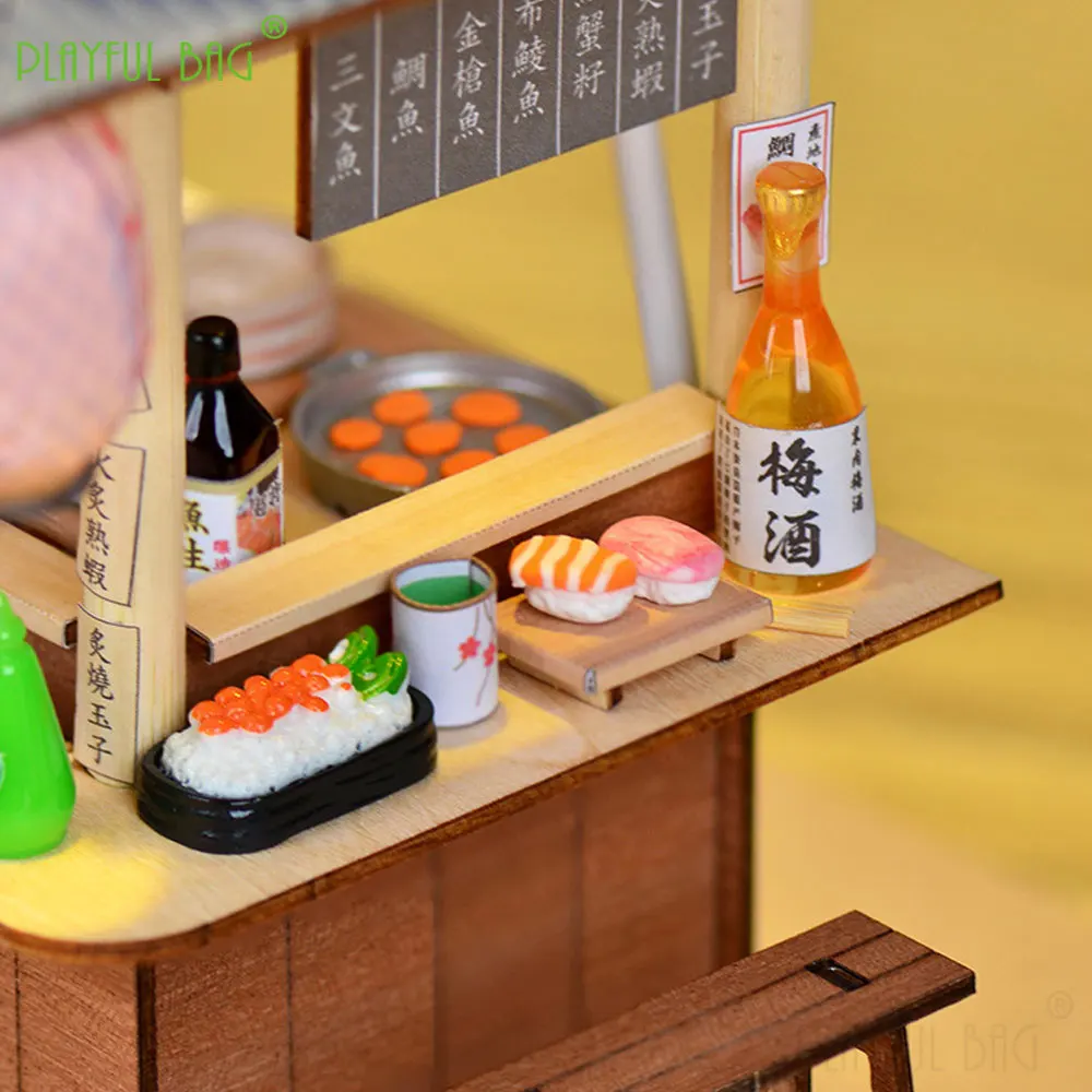 DIY ręcznie robiona drewniana japońska restauracja sushi klocki Puzzle montaż zabawkowy Model domu zabawki dla dzieci prezenty ZG361