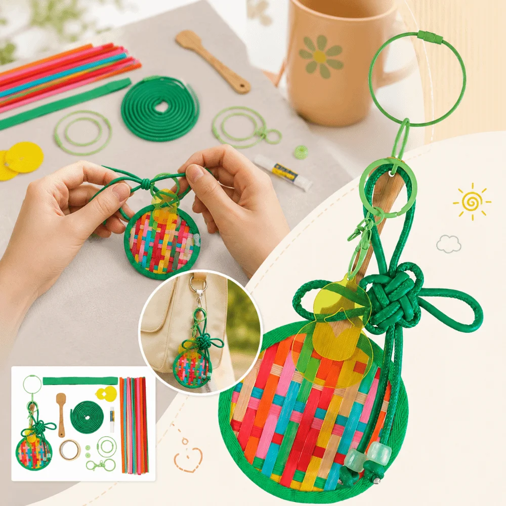 Macaron Color Mini Fan Keychain Hand-Woven Bamboo Portable Decorative Pendant Delicate Craftsmanship Durable Structure