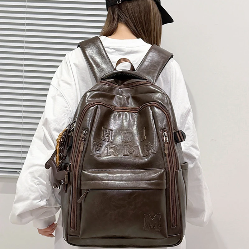 2026 New PU Leather Women Backpack With High Appearance And Large Capacity Solid Color Simple And Casual Backpack