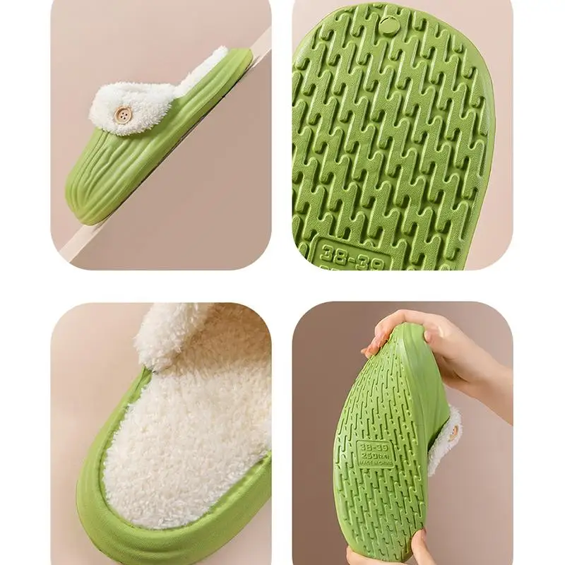 Damen-Hausschuhe mit Pelzfutter, Winter, herausnehmbares Fleece-Futter, rutschfest, wasserdicht, für Paare, Übergröße 45, weiche Sohle, warme Schuhe. – Detail 6