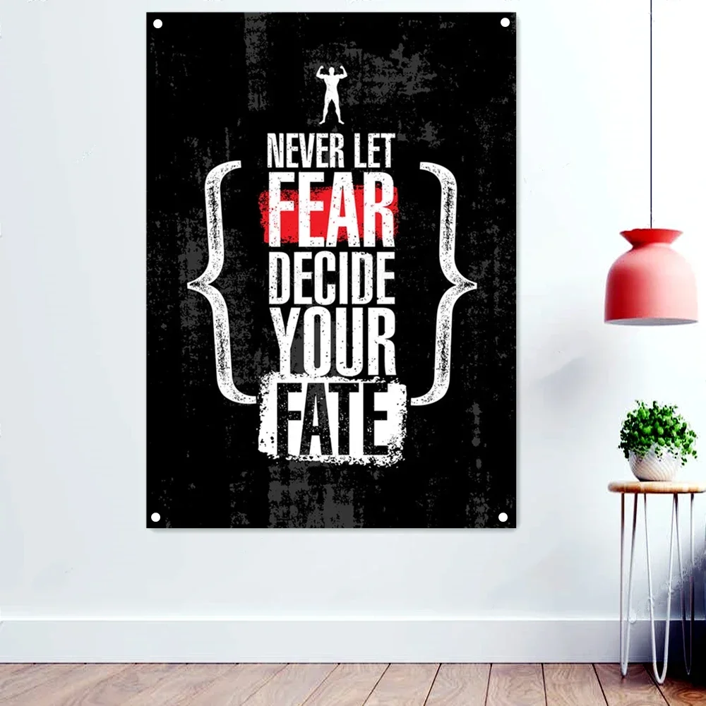 NEVER LET FEAR DECIDE YOUR FATE Gym Motivation Poster Wallpaper Yoga Fitness Sports Workout Banner Flag Paintings Tapestry