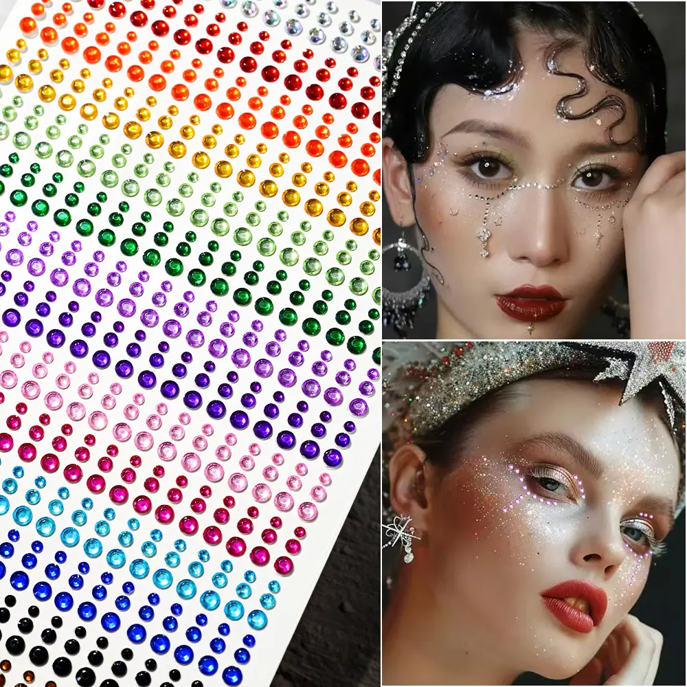 2Sheets Rainbow Colorful Makeup Diamond Face Stickers Sparkling Rhinestone 3D Jewelry Sticker Eye Face Gem Makeup Tattoo Sticker