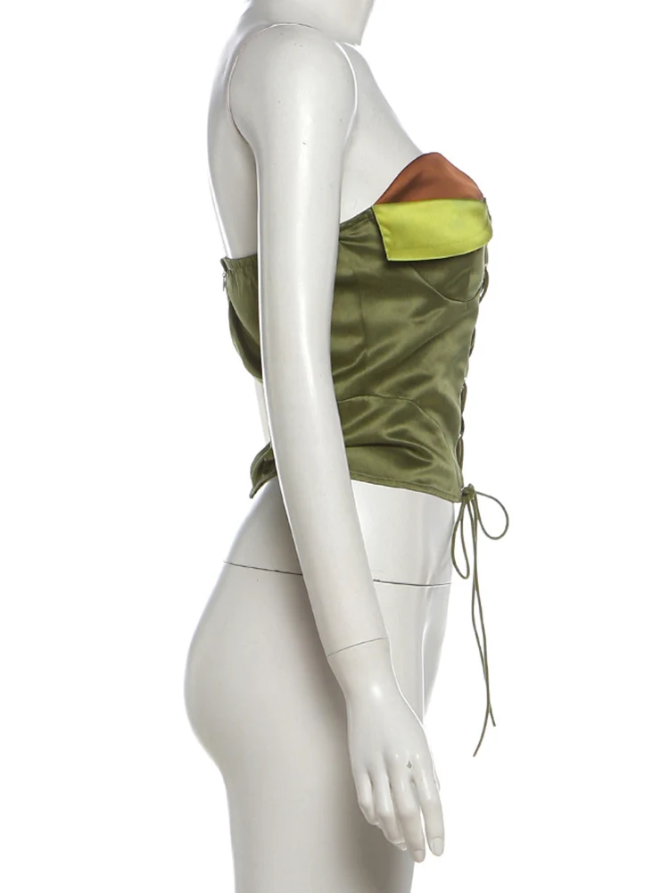 Weird Puss Sexy 2-teiliges Set für Damen, Farbblock-Design, gerafftes Satin-Tanktop mit Reißverschluss + Shorts mit Quasten-Patchwork und Pailletten, Hottie Street Suit – Detail 6