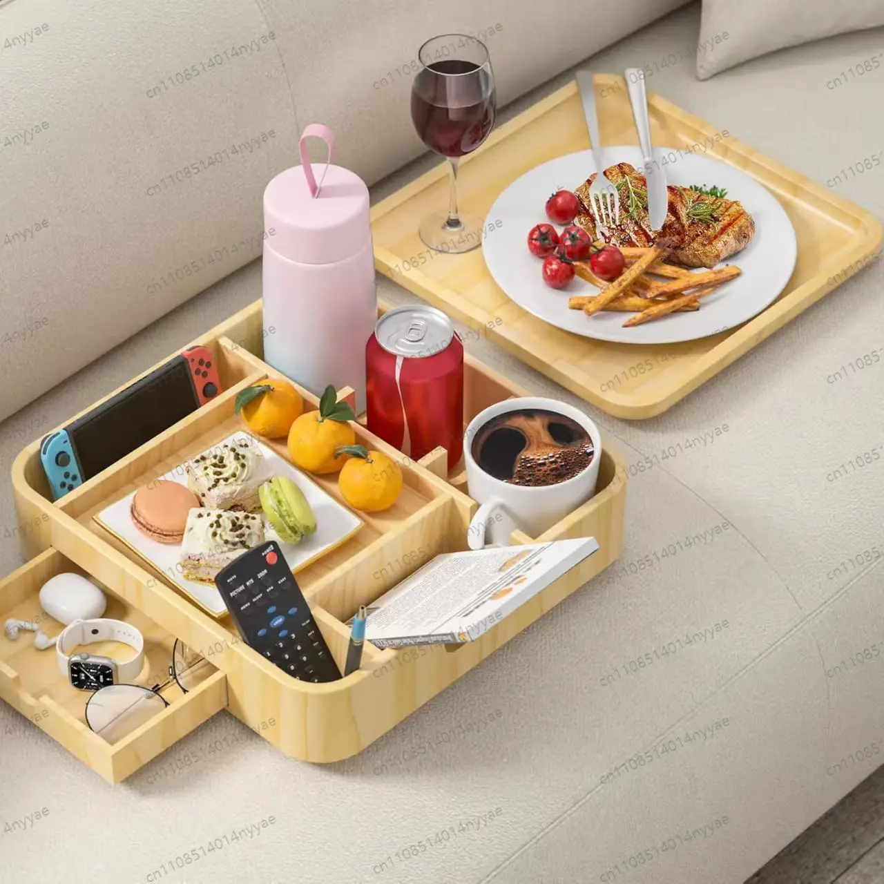 Square Compartment Wood Tray: Snack Organizer, Cheese Board & Coffee Table Decor, Multi-Use Serving Platter