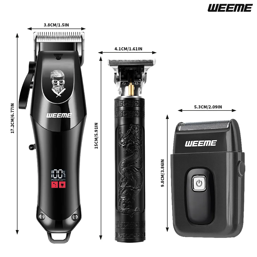 Kit de barbier professionnel sans fil pour hommes, tondeuse à cheveux et tondeuse à barbe rechargeables USB 3 en 1, cadeau pour papa/marié