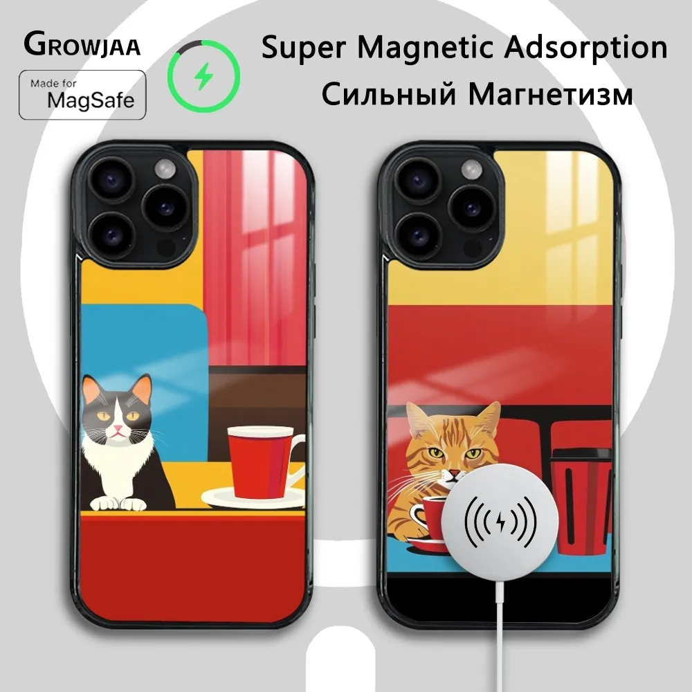 

Bop Style Coffee Cats Phone Case For iPhone 16 15 14 13 12 11 Pro Max Plus Mini Magsafe Mirror Wireless Magnetic Cover