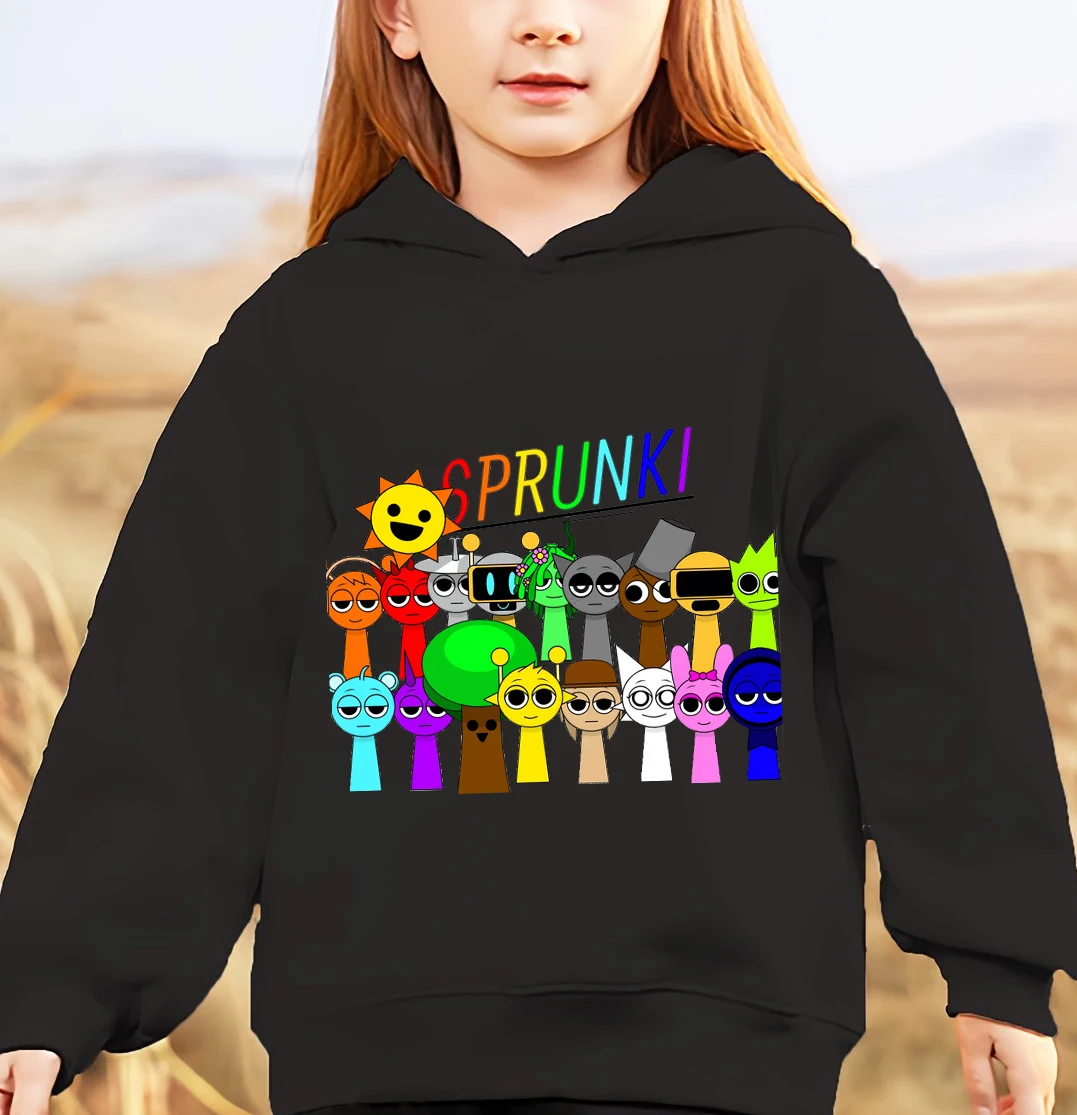 Sprunki moletom com capuz infantil, jogo quente incredibox, pulôver de manga comprida, roupas de desenho animado para meninos e meninas, outono, casacos casuais