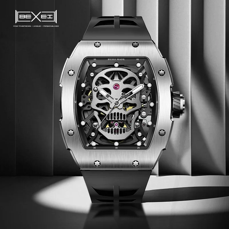 

BEXEI 9801 edition Skull shape dial series Automatic mechanical movement watch for men Luminous Sapphire business watch