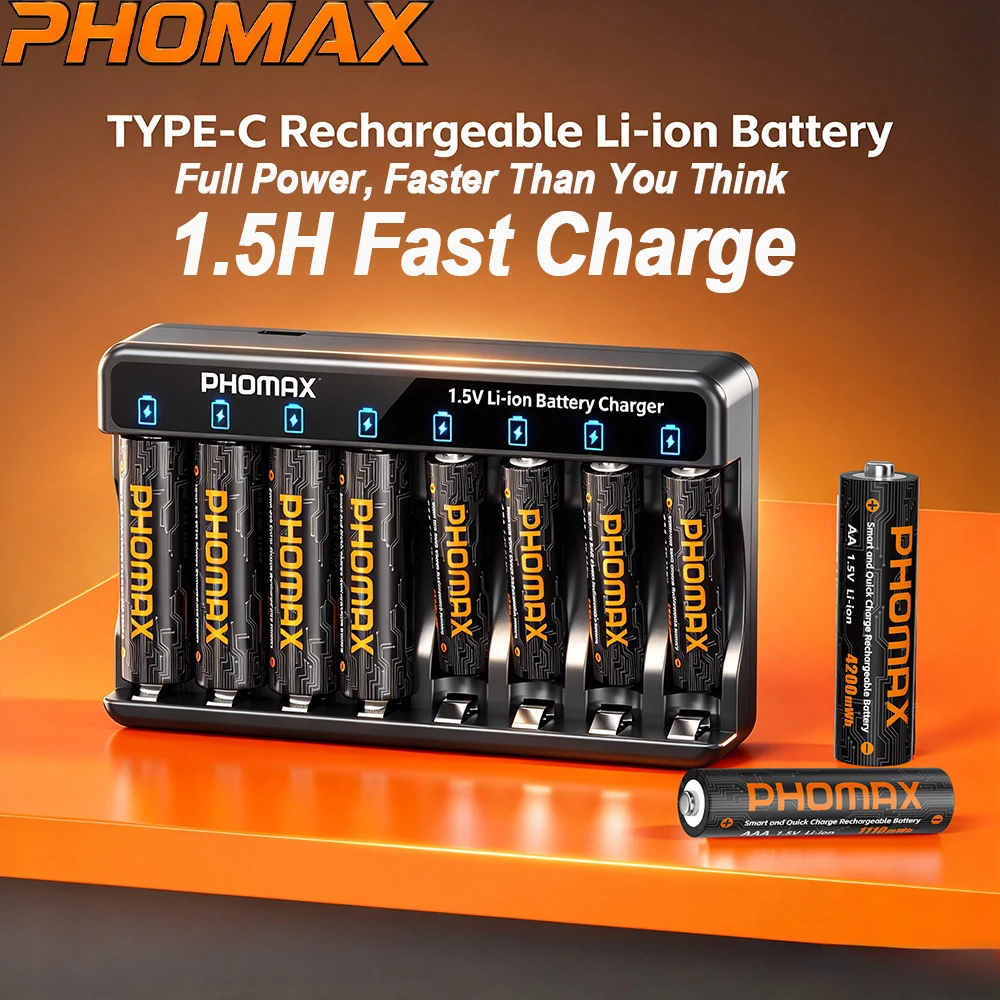 PHOMAX AA AAA Li-ion Rechargeable Battery 1.5V AA 4200mWh AAA 1110mWh With LED Fast Charger For Clock Radio Digital Camera Toys