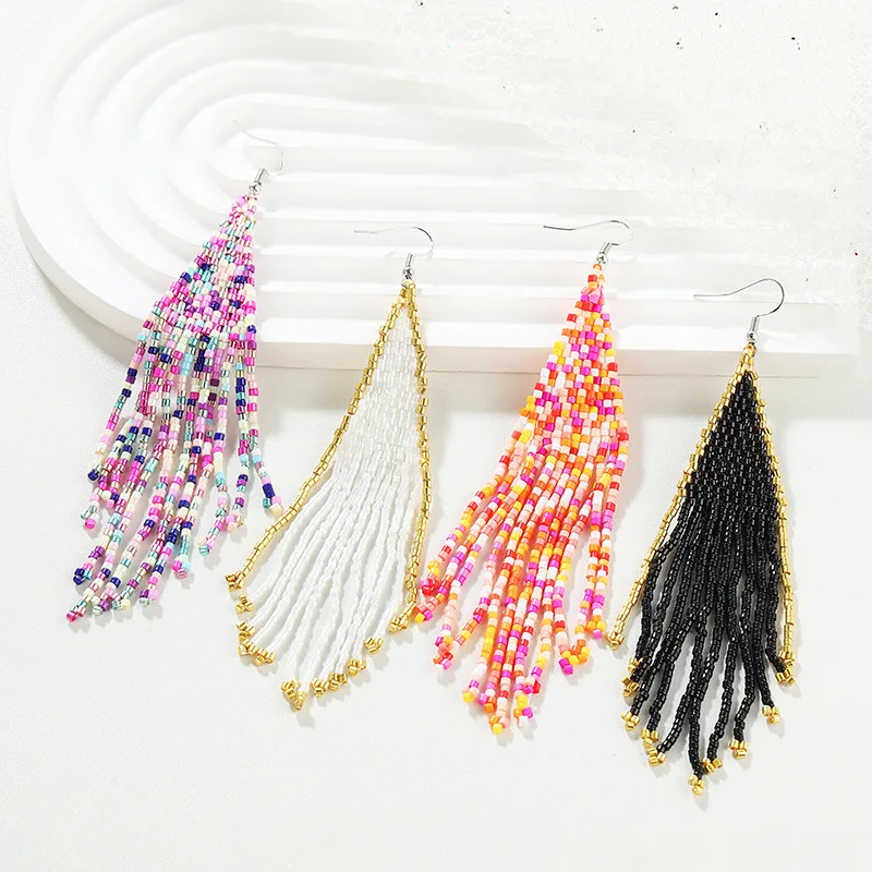 Beaded Earrings Tassel String Hand Knitting Bohemia Tide Handmade Beaded Earrings for Women