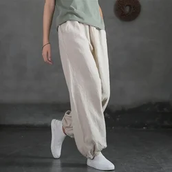 Pantalon bouffant en coton et lin pour femme, Streetwear Vintage, taille haute, élastique, décontracté, mode coréenne, Harajuku, nouveauté