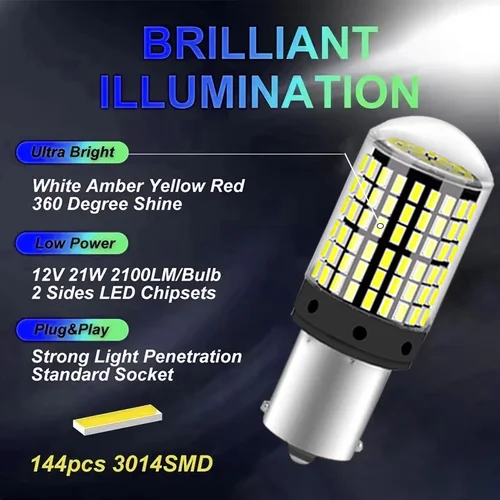 Imagen 2 del producto 50 Uds BA15S 1156 BAU15S PY21W T20 7443 W21/5W P21/5W BAY15D 1157 3157 P27/7W luces LED de freno inverso lámpara de señal LED luces de coche