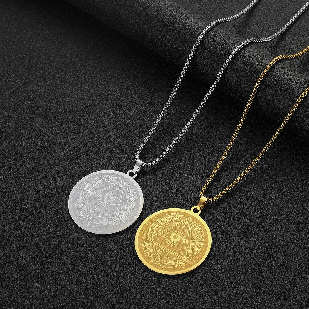 QIMING جميع رؤية العين من العناية الإلهية قلادة قلادة للنساء الفولاذ المقاوم للصدأ مثلث عيون الشر المتنورين قلادة هدية