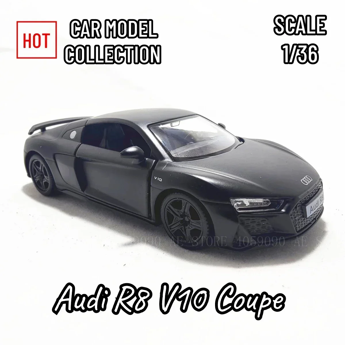 1:36 Audi R8 V10 Coupe Noire Metal Diecast Car Model Repilca Scale Miniature Collection Vehicle Hobby Kid Toy for Boy Xmas Gift