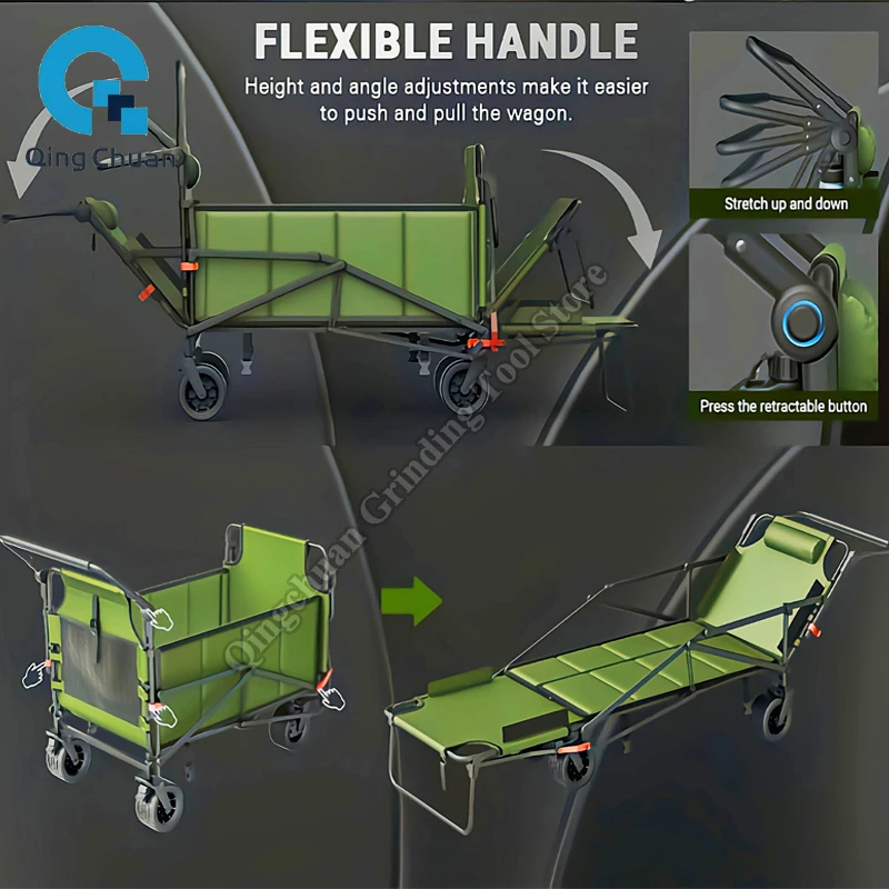 عربة تخييم متعددة الوظائف في الهواء الطلق كبيرة الحجم حديقة الشاطئ مقطورة يدوية يمكن الجلوس والاستلقاء عربة التخييم المحمولة #3