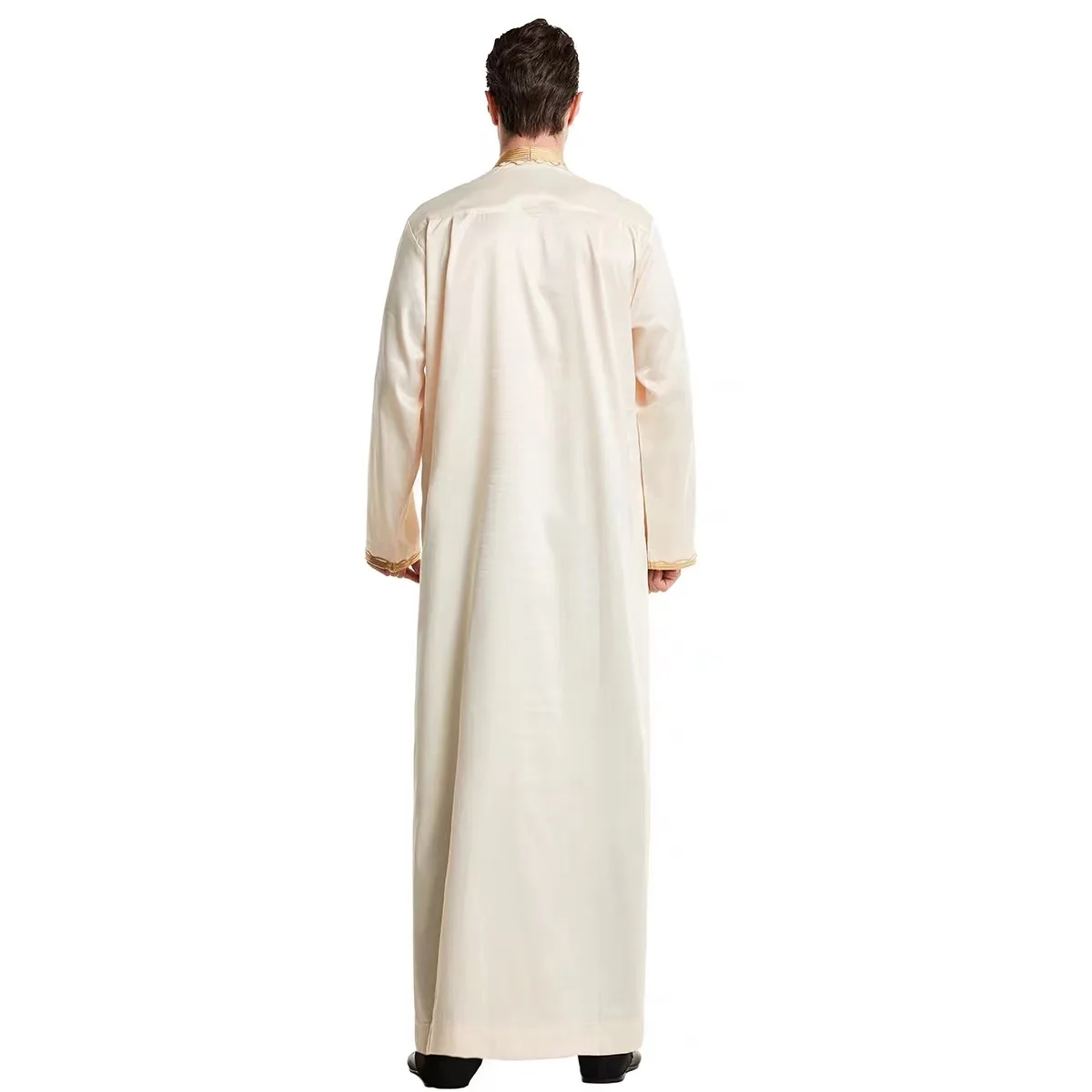 Uni moda muçulmano abaya árabe médio oriente roupas dubai saudita masculino bordado robe árabe vestido de cor sólida índia