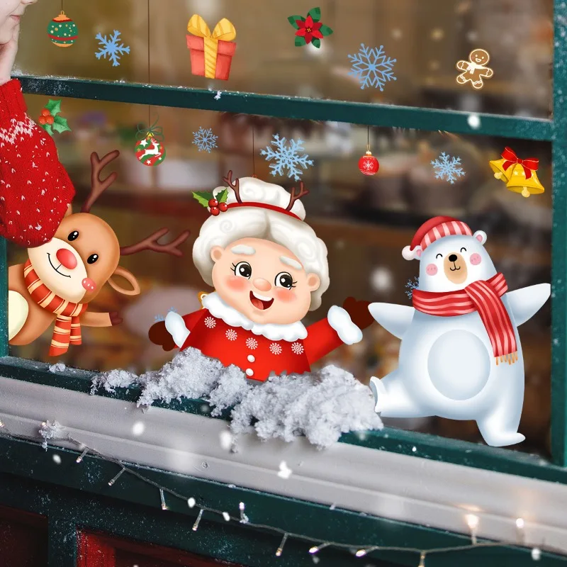 Christmas Window Sticker Santa Claus Snowflake Glass Decal Merry Christmas Decorations For Home 2026 New Year Ornament Navidad