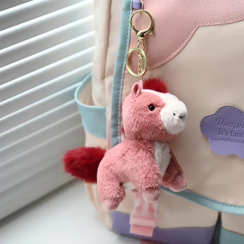 Llavero único de dibujos animados de pony de peluche; Colgante de muñeco de caballo relleno; Decoración colgante de bolsa; Llavero; Regalos festivos