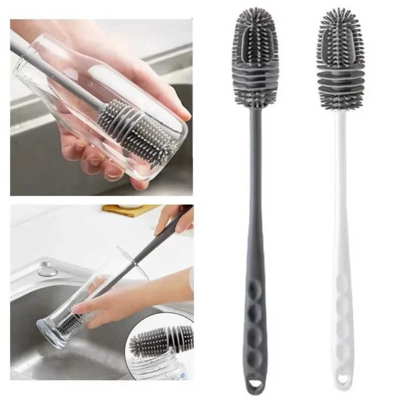 Silicone Milk Bottle Brush Cup Scrubber Glass Cleaner Kitchen Cleaning Tool Long Handle Drink Bottle Glass Cup Cleaning Brush