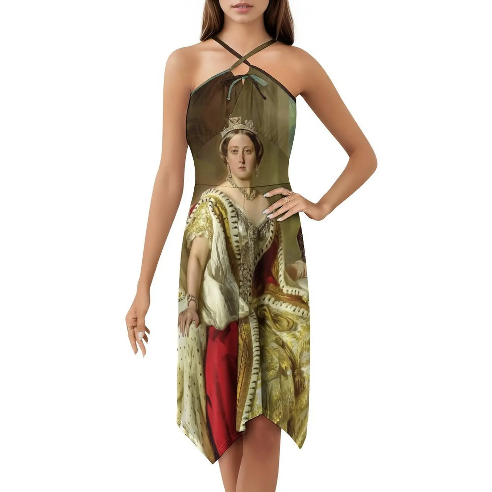 فستان كوين بوهيمي بدون أكمام للنساء مطبوع عليه فساتين حفلات الشاطئ الملكة المملكة المتحدة بريطانيا العظمى وفستان سهرة للنساء #5