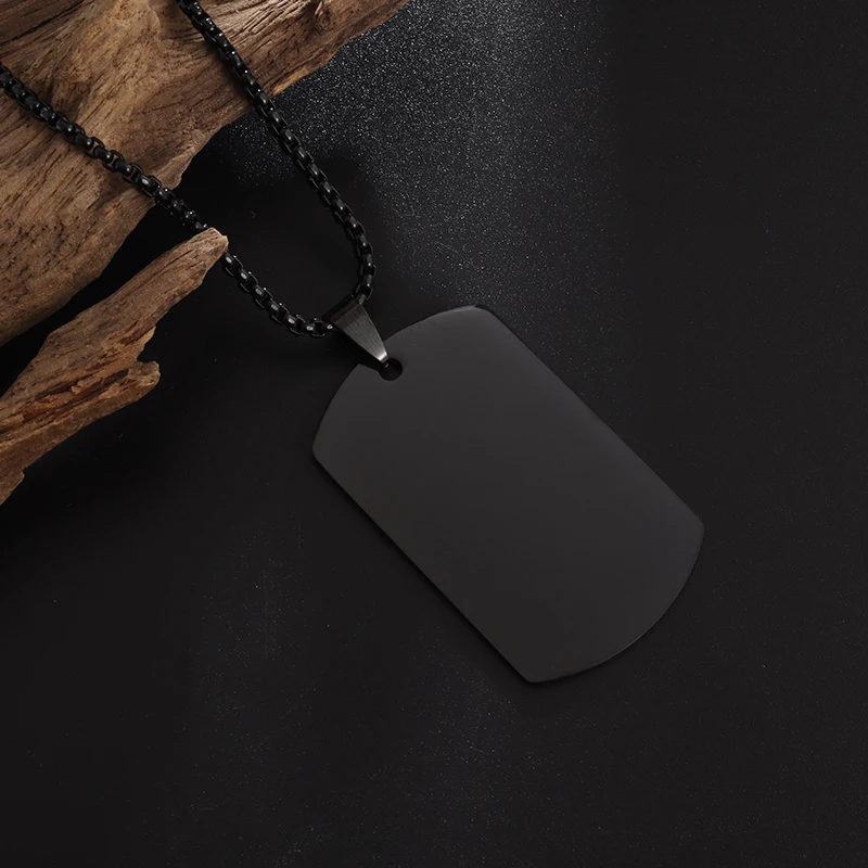 Fashion Personality Military Tag Glossy Rectangle Stainless Steel Pendant Necklaces for Men Trend Punk Simplicity Jewelry