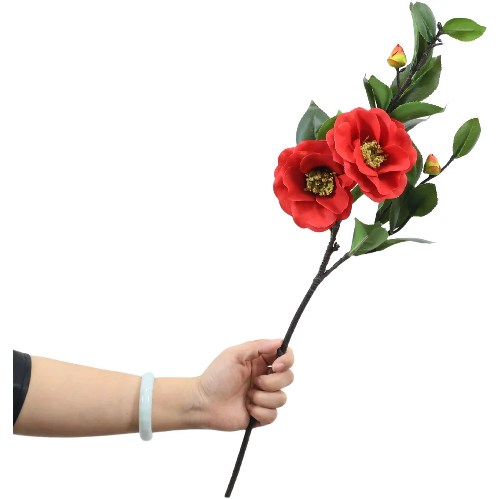 57cm Realistic Silk Camellia Flower Artificial Floral for Home Decor Wedding Photography Props with Wire for stem and Plastic