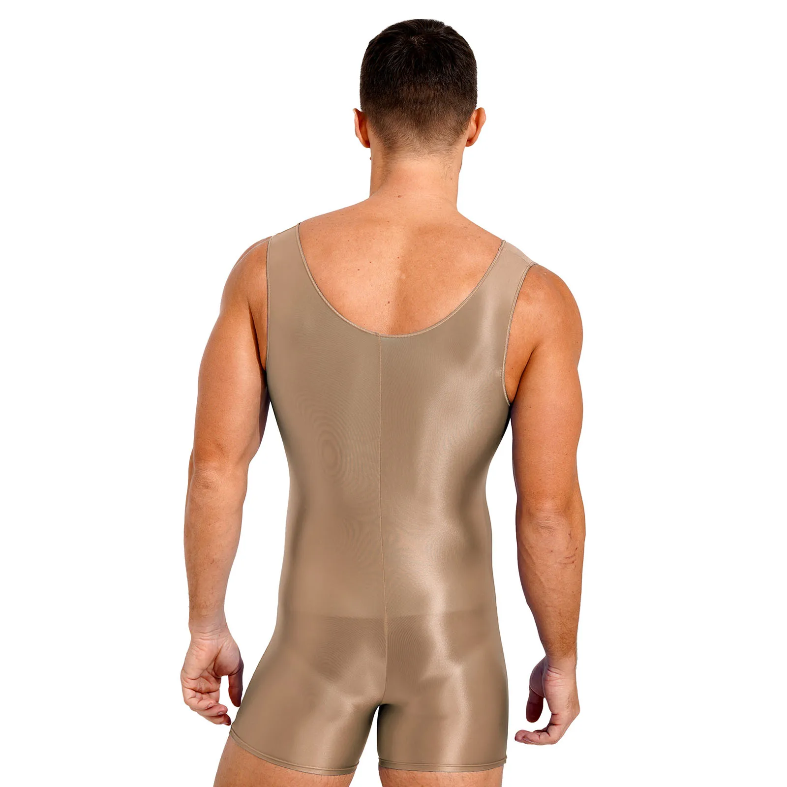 Swimwear Mens Glossy Stretchy Swimsuit U Neck Tank Leotard Jumpsuit Bodysuit Mankini Bodybuilding Fitness Exercise Swimming Suit