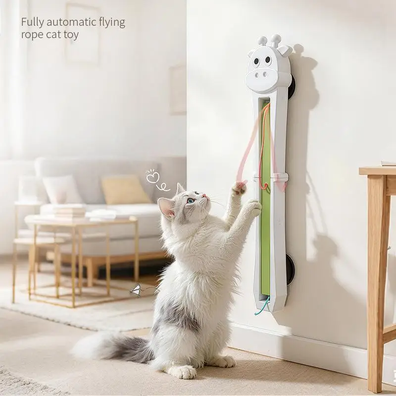 Wall Mount Automatic Interactive Cat Toy Moving Rope Teaser Wand For Indoor Kitten Exercise Relieve Bored Pet Supply