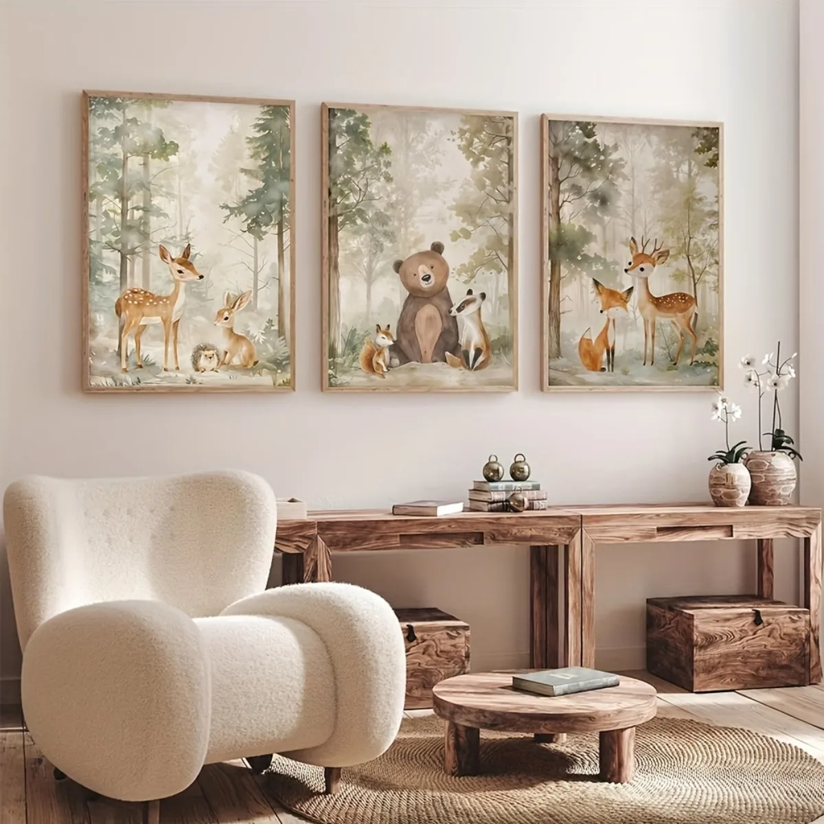 3pcs/set Forest Wildlife Jungle Canvas Print Poster Cute Bear Fox Animal Art Prints Living Room Nursery Wall Art Home Decor