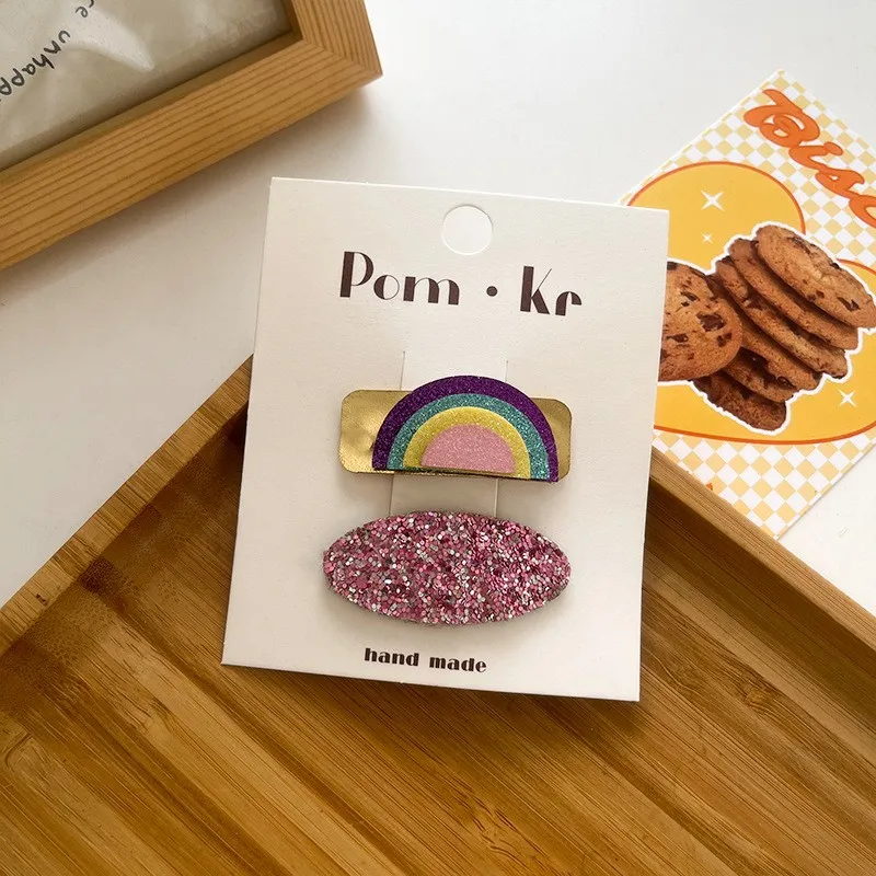 2pc niedlichen Glitzer Bowknot Baby Haars pangen Cartoon Katze Haarnadeln Kind Wolke Regenbogen Stern Haarnadel BB Haars pangen für Mädchen Kopf bedeckung – Detail 3
