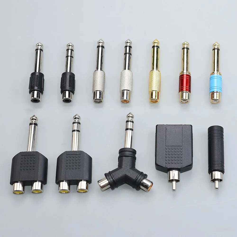 2PCS 3.5mm Audio Stereo To RCA Female Jack 6.35mm Audio Mono To RCA Male Audio Connector Adapter Converter Speaker