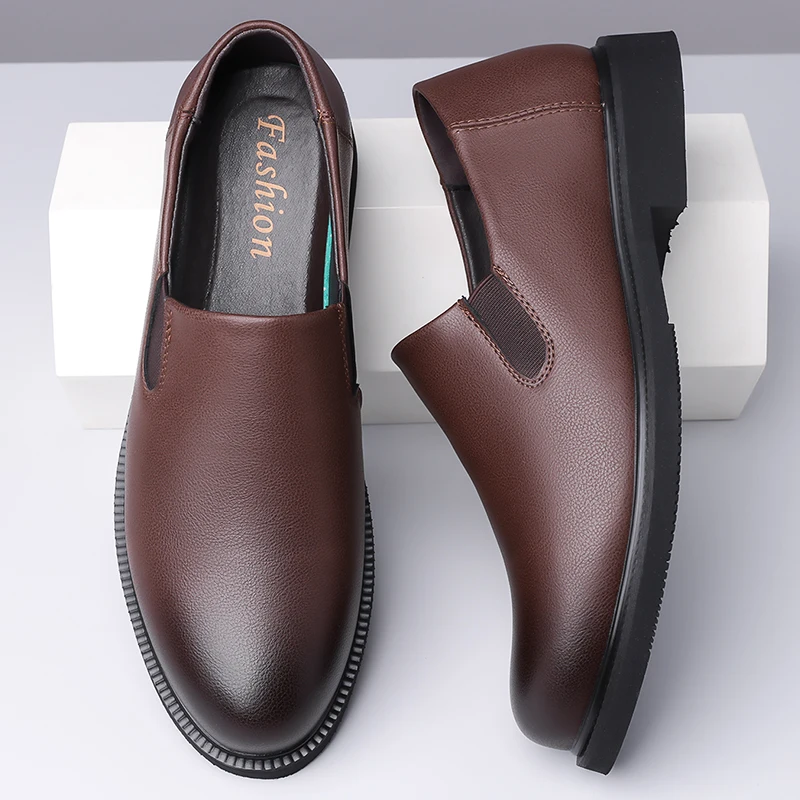 

Повседневная мужская кожаная обувь без шнуровки в стиле ретро, комфорт, качественный стиль, офисное платье, вечерние туфли больших размеров для взрослых, 38-48, новинка, хит продаж