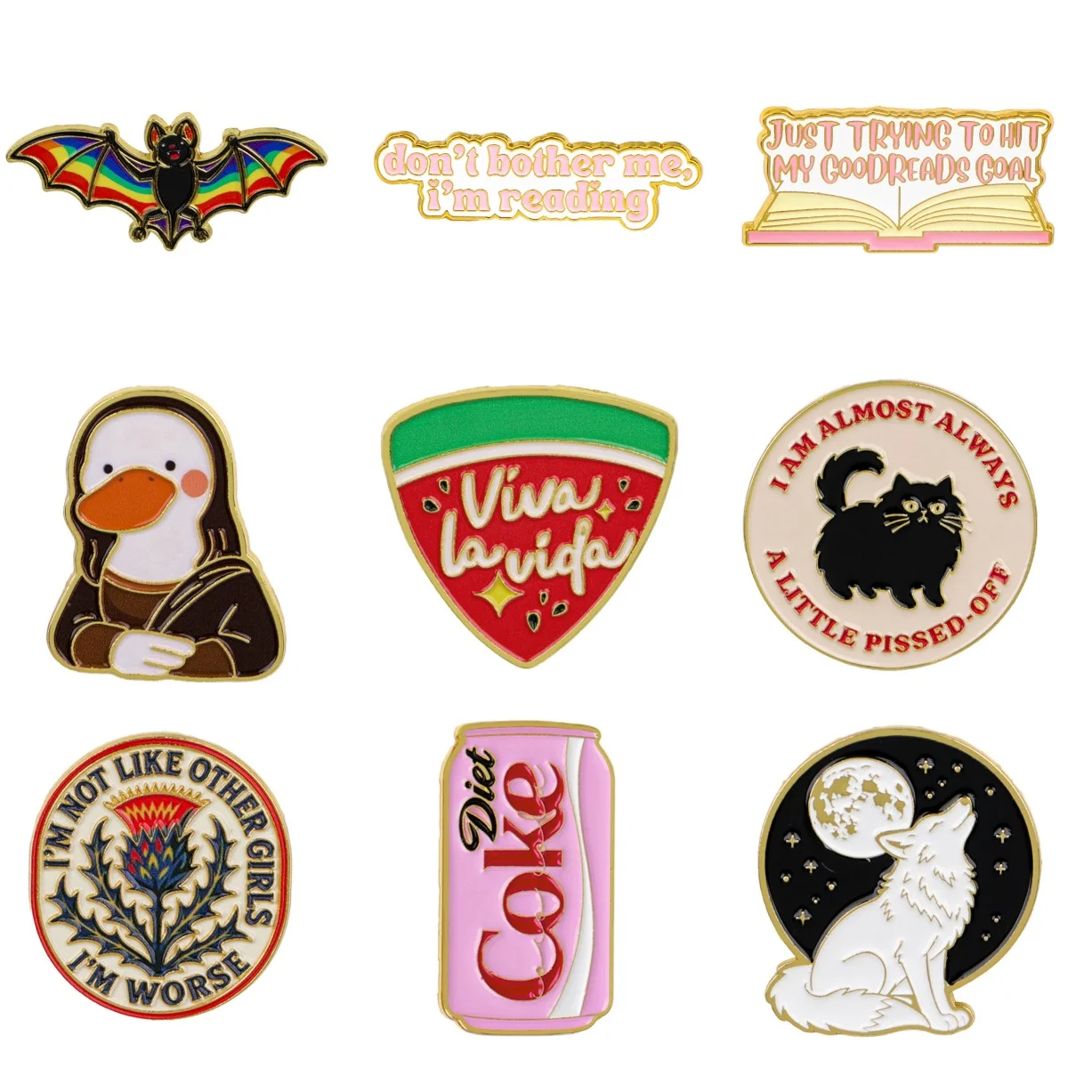 Regenbogen-Fledermaus-Emaille-Pin mit Zitaten, Brosche für Mantel, Damenbroschen, Kragen- und Reversnadeln, Metallabzeichen, Schmuck, Geschenk für Buchliebhaber