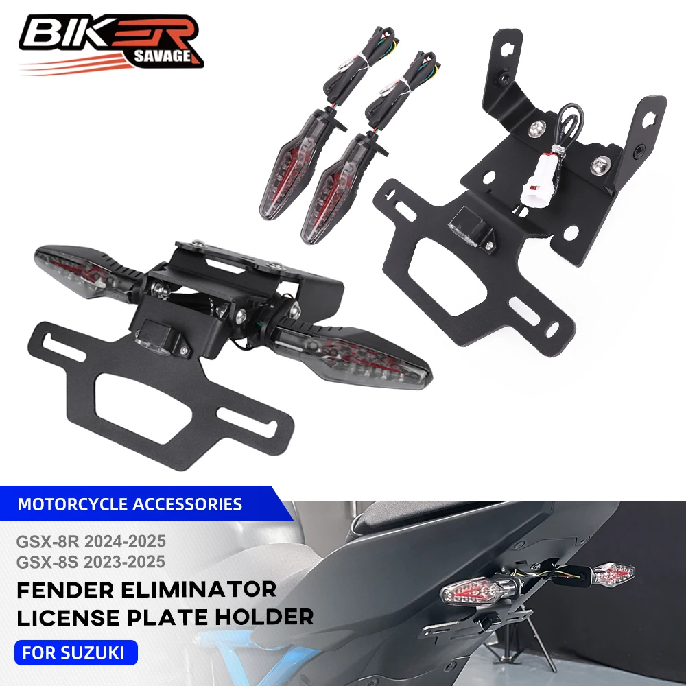 

GSX-8S Adjustable License Plate Bracket For Suzuki GSX 8R 8S 2024-2025 Hidden Tail Bracket Turn Signal Light Fender Eliminator