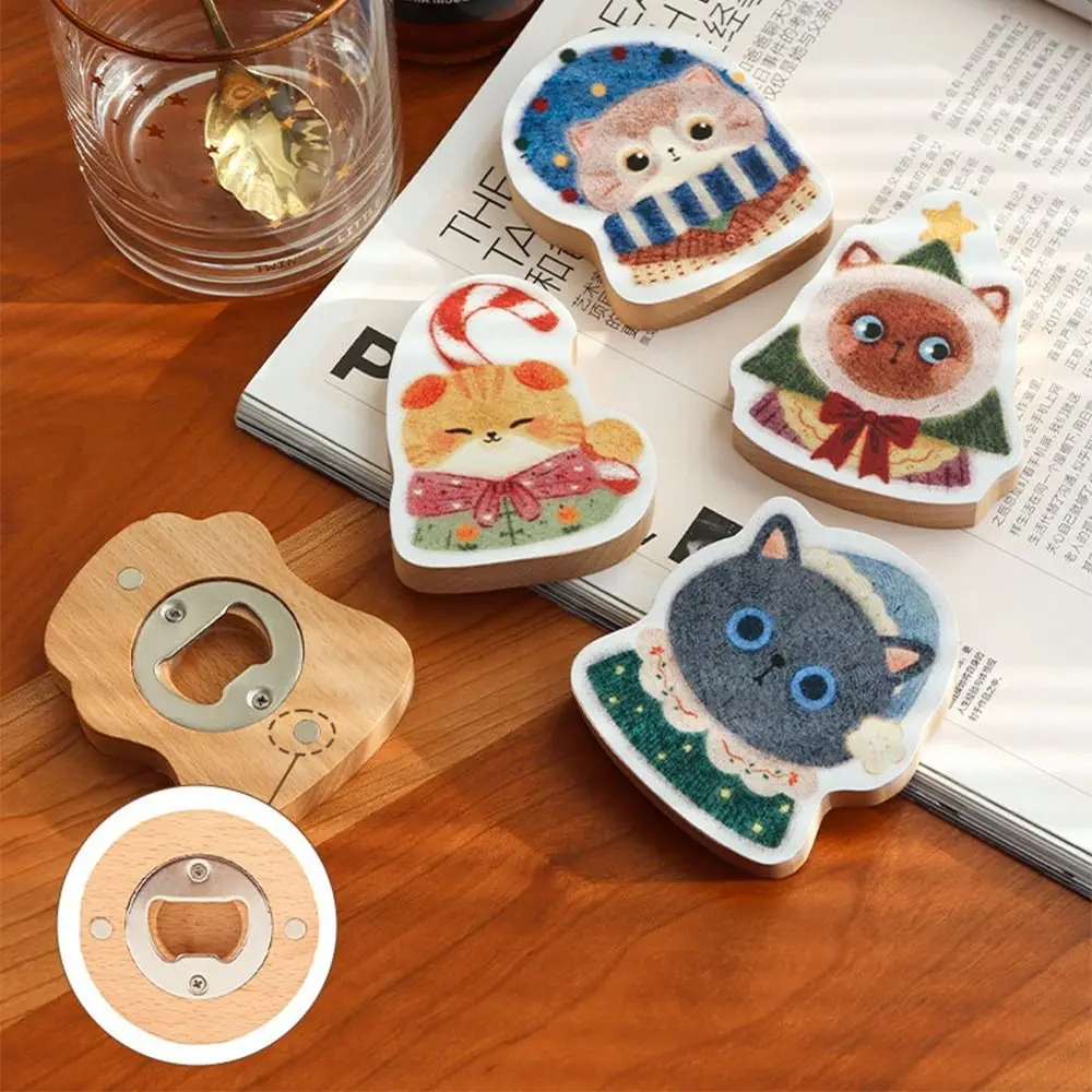 

Креативная открывалка для бутылок в форме кошки, милые открывалки для бутылок пива из цельного дерева с героями мультфильмов, наклейка на холодильник, магнитный инструмент для открытия вина