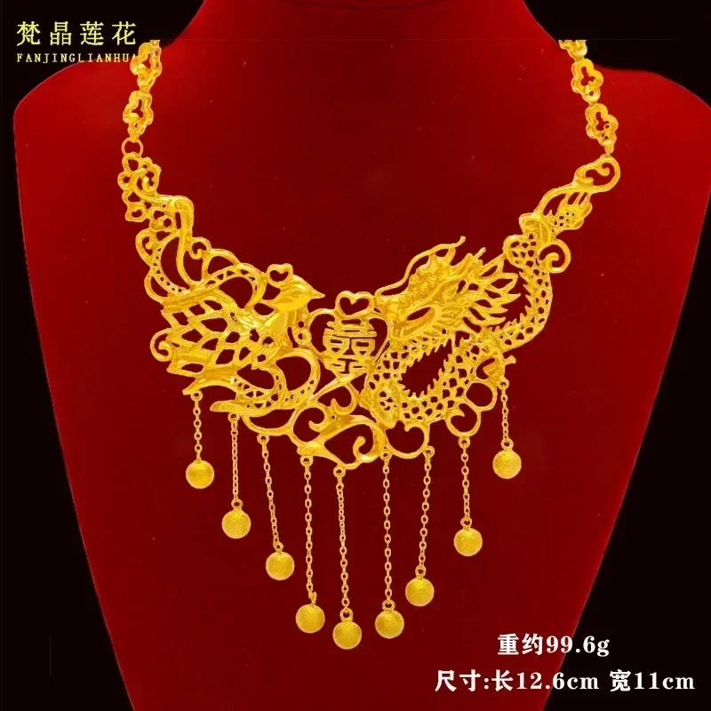 

Pure Necklace Set Marriage 100% Plated Real 999 Gold 18k Chinese Classical Wedding Jewelry Window Decoration For Women's Gif