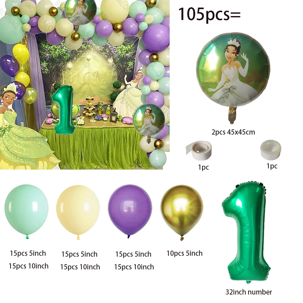 1 zestaw Disney motyw księżniczka żaba Tiana balon foliowy 32-calowy zielony balony cyfry dekoracja przybory dla niemowląt na przyjęcie urodzinowe